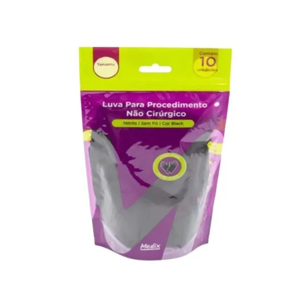 Luvas Nitrílica Sem Pó Pretas Tamanho GG 10un Medix Polybag LUVAS NITRILICA MEDIX POLYBAG S/PO 10UN