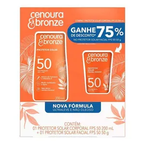 Kit Protetor Solar FPS 50 200ml + Protetor Solar Facial Toque Seco FPS 50 50g Cenoura & Bronze