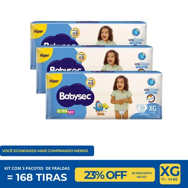 Kit Mês Fralda Babysec Ultra Hiper XG 56 Unidades