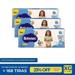 Kit Mês Fralda Babysec Ultra Hiper XG 56 Unidades