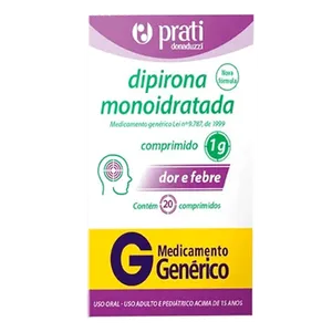 Analgésico e Antitérmico Dipirona Monoidratada 1g Genérico Prati-Donaduzzi 20 Comprimidos