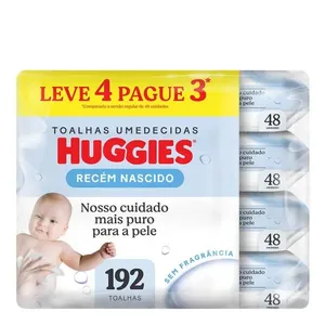Kit Lenços Umedecidos Huggies Recém-Nascido Sem Fragrância 4 Pacotes com 48 Unidades
