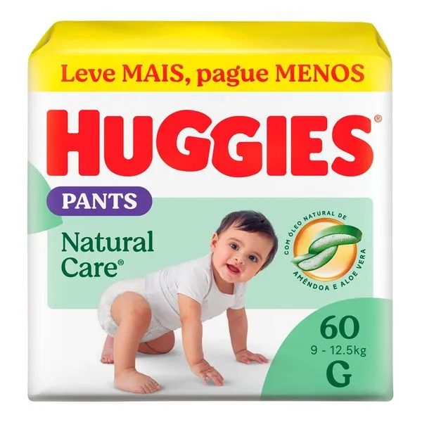 Fralda Pants Huggies Premium Natural Care G 60 Unidades