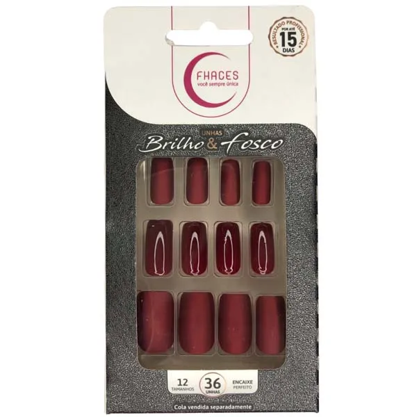 Unhas Postiças Fhaces Brilho e Fosco Vinho UNHAS POST FHACES BR