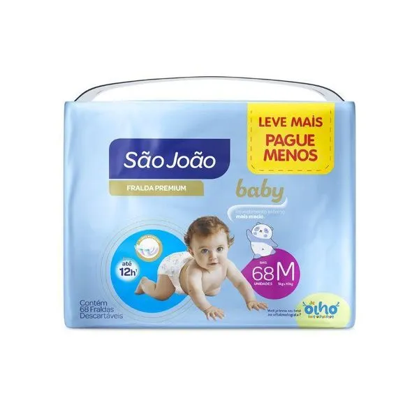 Fralda São João Premium Bag M 68 Unidades FR SAO JOAO BABY BAG M 68UN