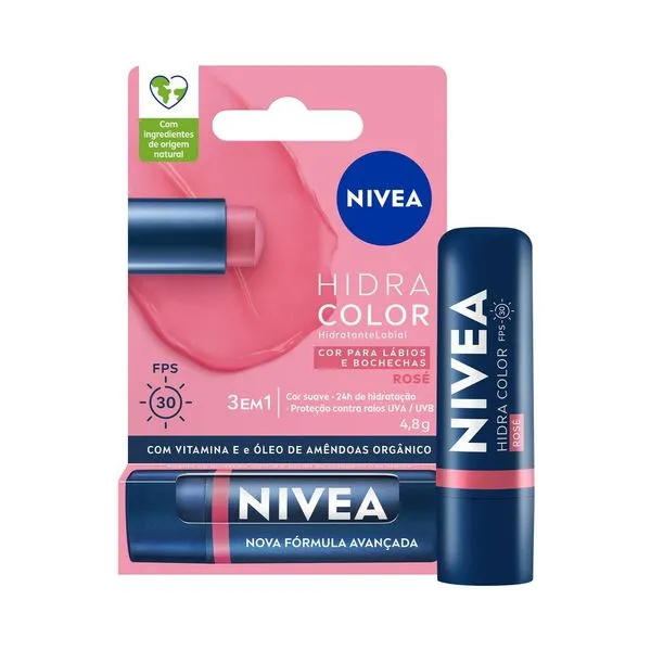 Hidratante Labial Nivea Hidra Color FPS30 Rosé 4,8g
