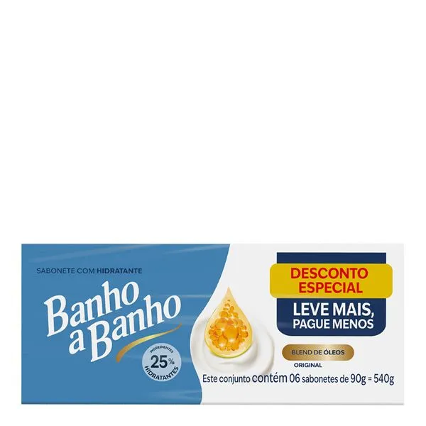 Kit Sabonete em Barra Hidratante Banho a Banho Original 6 Unidades de 90g
