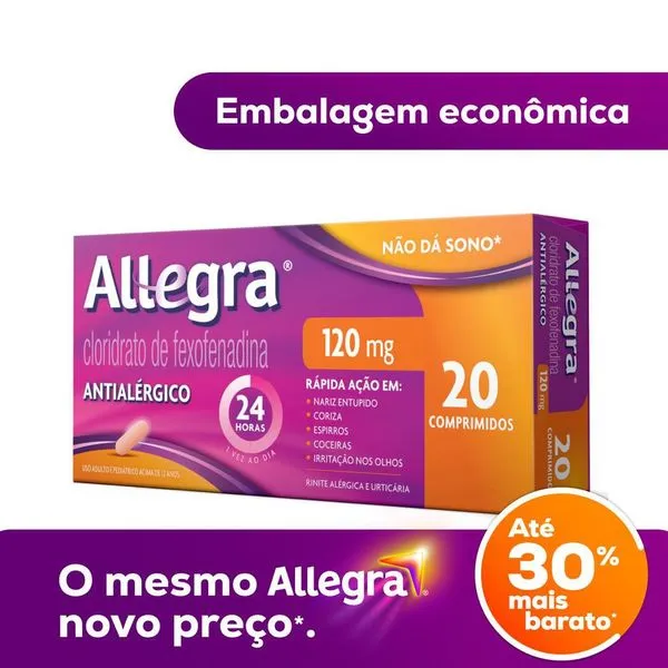 Allegra Cloridrato de Fexofenadina 120mg 20 comprimidos