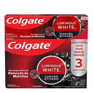 Kit Pasta de Dente Colgate Luminous White Carvão Ativado 3 Unidades de 70g