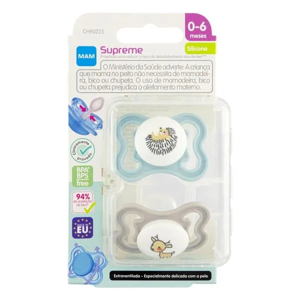 Chupeta Supreme Silicone Mam 0 a 6 Meses 2 Unidades CH90223 CHUP MAM 0-6M 90223 SUPREME NEUTRA 2UN