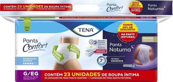 Kit Roupa Tena Pants G/EG com 16 Unidades + Pants Noturna com 7 Unidades