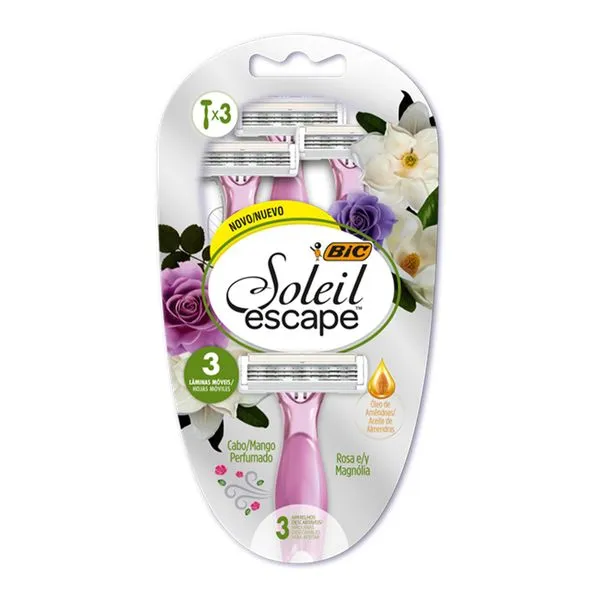 Depilador Bic Soleil Escape Essência de Rosa e Magnólia 3 Unidades