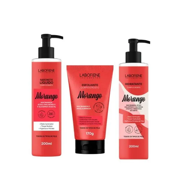 Kit Laborene Sabonete + Esfoliante + Hidratante Corporal Morango 200ml KIT LABORENE SAB 3UN+ESFOLIANTE+HID CORP