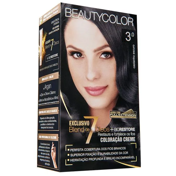 Kit Coloração Permanente Beauty Color Castanho Escuro 3.0
