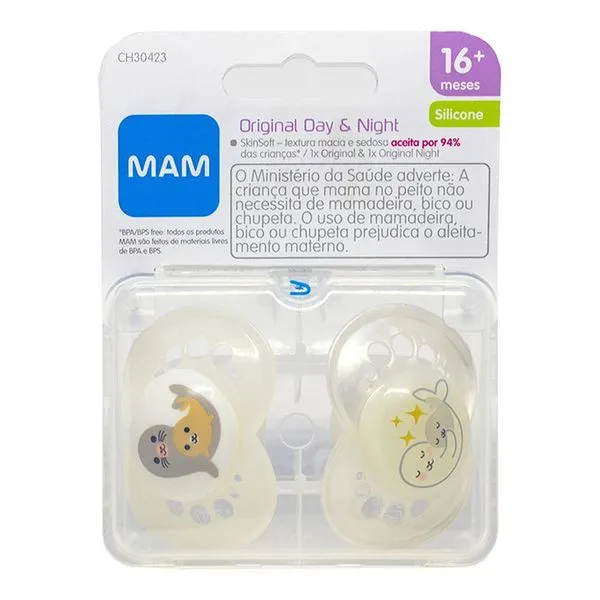 Kit Chupeta MAM Original Day&Night 16+ Meses Neutra 2 Unidades