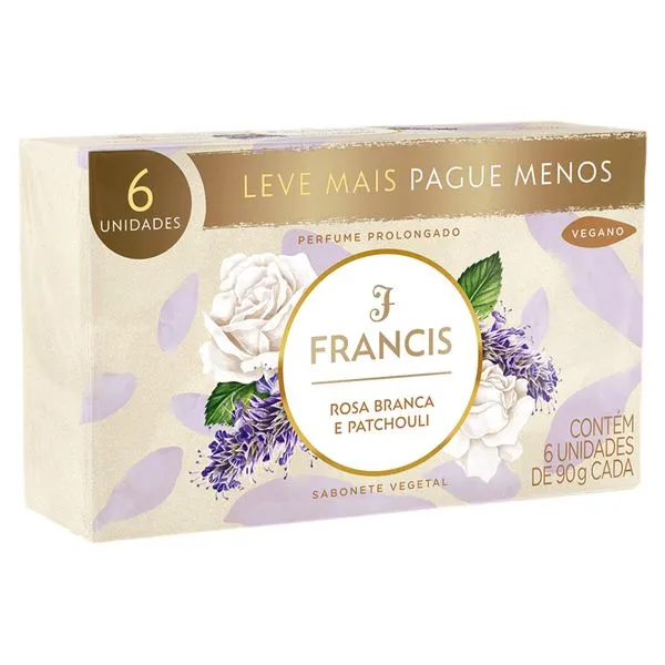 Sabonete Francis Rosa Branca e Patchouli 90g com 6un