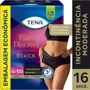 Roupa Íntima Descartável Tena Pants Discreet Incontinência Urinária Moderada Preta G/EG 16 Unidades