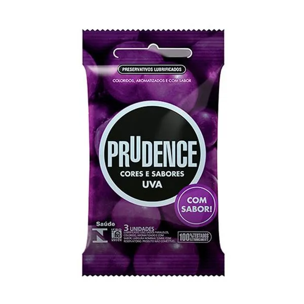 Preservativo Cor Sabor Uva Prudence 3 Unidades
