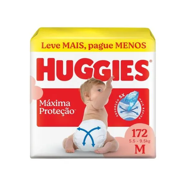 Fralda Huggies Máxima Proteção M 172 Unidades FR HUGGIES MAXIMA PROT GIGA M 172UN