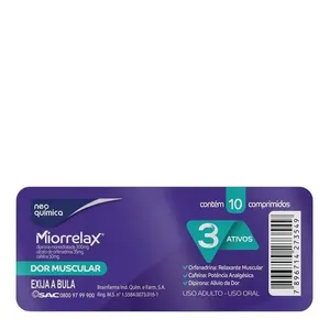 Relaxante Muscular e Analgésico Miorrelax 300mg + 35mg + 50mg 10 Comprimidos