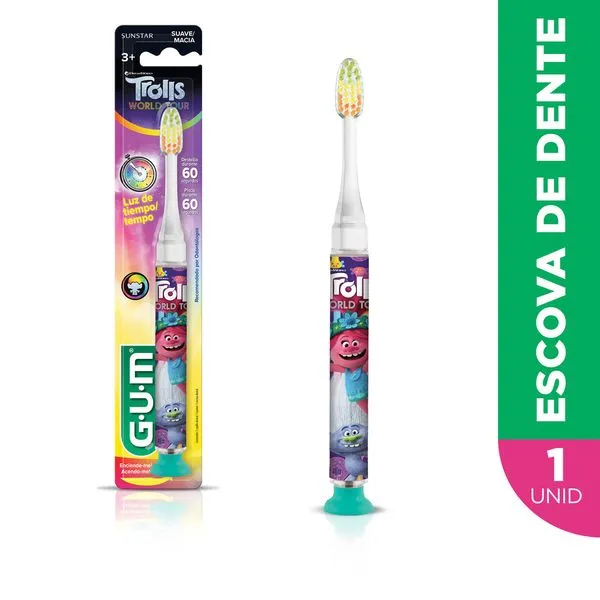 Escova Dental Infantil G.U.M Trolls Luz de Tempo 1unidade