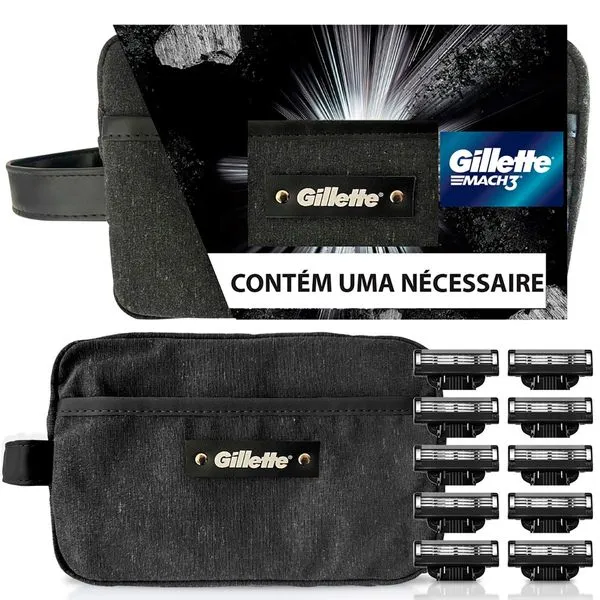 Kit 10 Cargas de Aparelho para Barbear Gillette Mach3 Carbono + 1 Necessaire