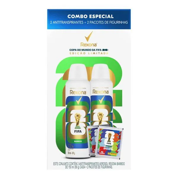 Kit Desodorante Antitranspirante Rexona Bamboo 2 Unidades de 150ml Aerossol + 2 Pacotes De Figurinhas Copa do Mundo da FIFA de 2026TM