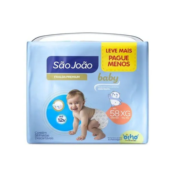 Fralda São João Premium Bag XG com 58 unidades FR SAO JOAO BABY BAG XG 58UN