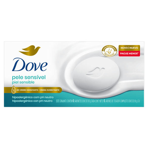 Kit Sabonete Barra Dove Pele Senvíel 90g 6 Unidades