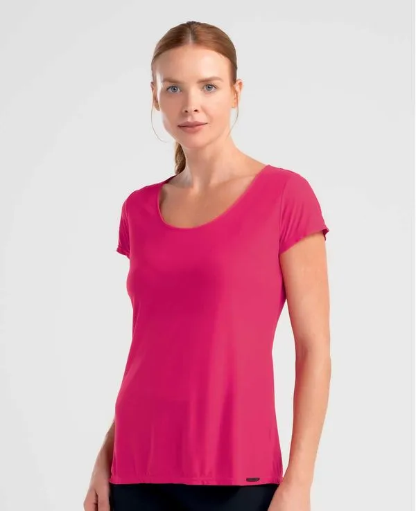 CAMISETA COM RECORTE NAS COSTAS BÁSICA ROSA MAGENTA G