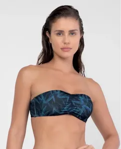 BIQUÍNI TOP SEM ALÇAS ESTAMPA RÁFIA PRETO GG
