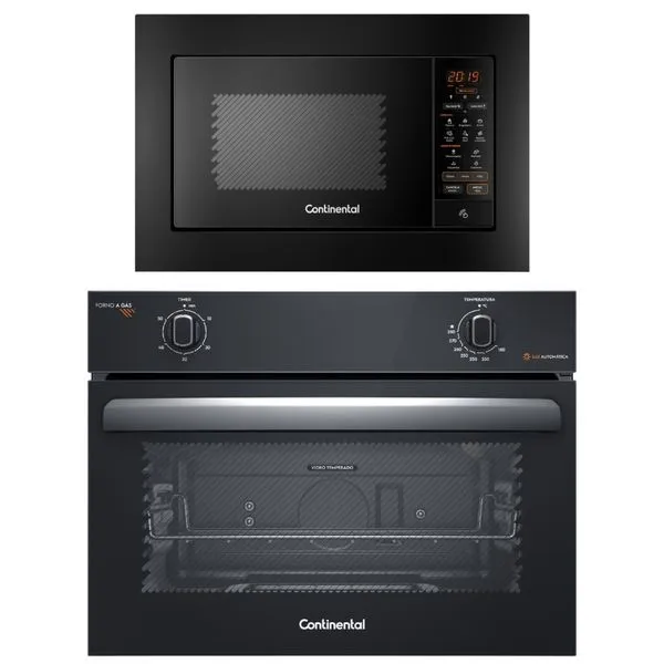 Torre de Cocção com Micro-ondas de Embutir 27L Preto (MC2EP) + Forno de Embutir a Gás 50L (OC4GM) Continental 220V
