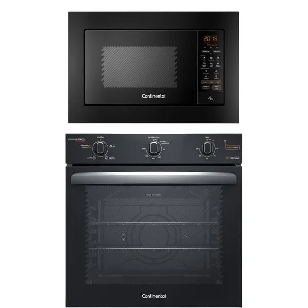 Torre de Cocção com Micro-ondas de Embutir 27L Preto (MC2EP) + Forno de Embutir Elétrico 80L (OC8EM) Continental 127V