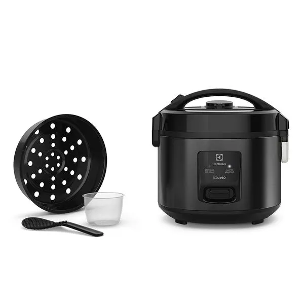 Panela de Arroz Elétrica Electrolux ERC10 Efficient 2 em 1 com Visor Glass por Rita Lobo 7 Xícaras - Preto/Inox Preto / 110