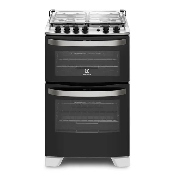 Fogão 4 Bocas Electrolux Branco com Duplo Forno e Porta Full Glass (56DBA) Bivolt