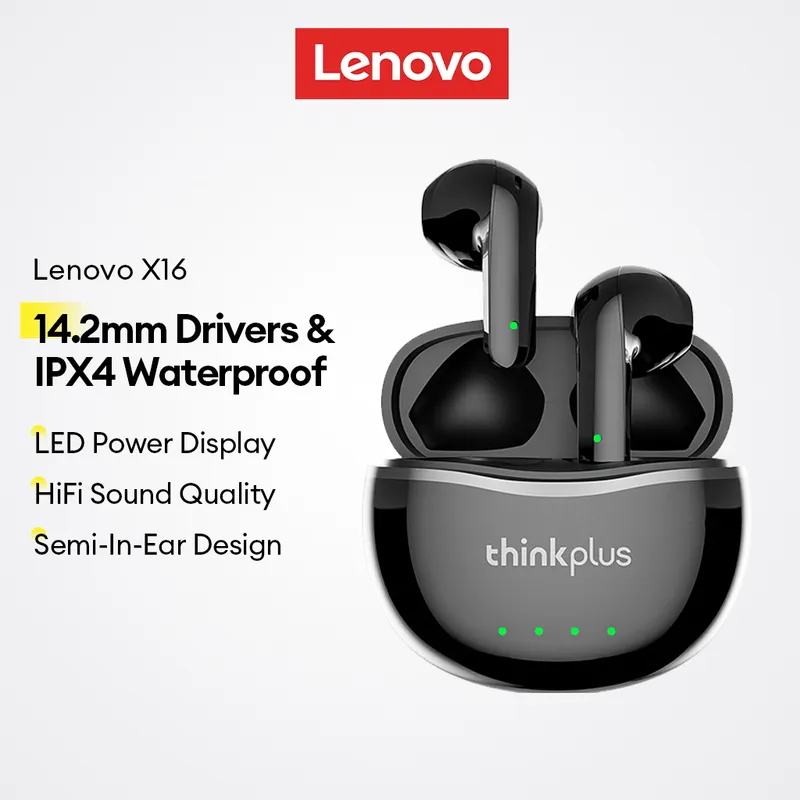 Fones De Ouvido Bluetooth Lenovo X16 E Sem Fio Com Drivers HiFi De 14.2 Mm IPX4 À Prova D'água Display De Energia LED