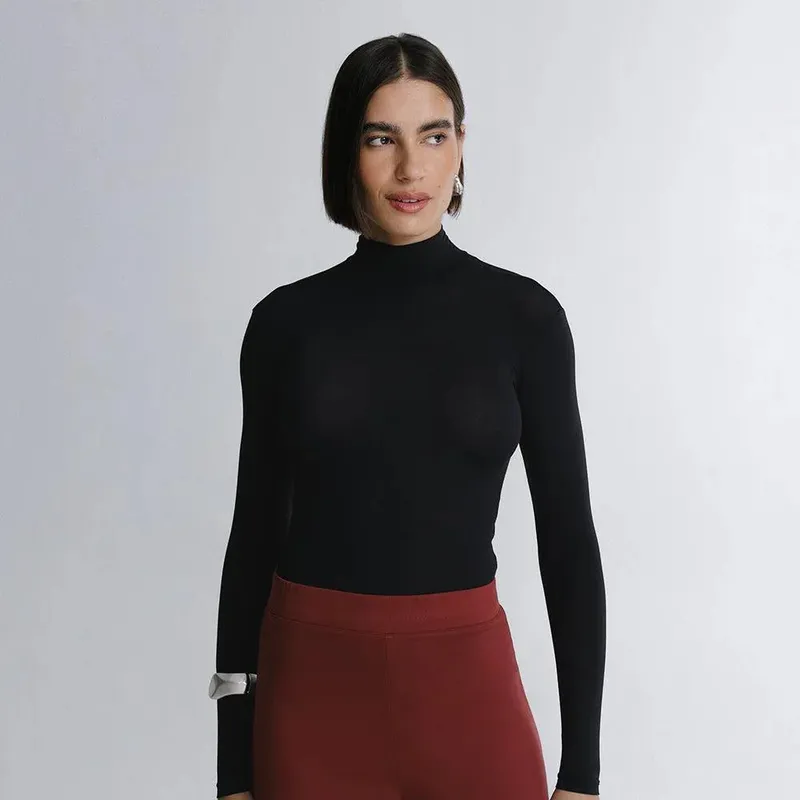 Blusa Segunda Pele Manga Longa Skin Cropped