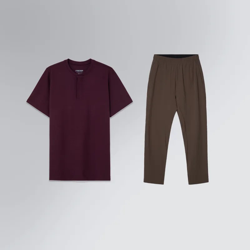 Conjunto Masculino Casual | Camiseta Henley e Calça Tech