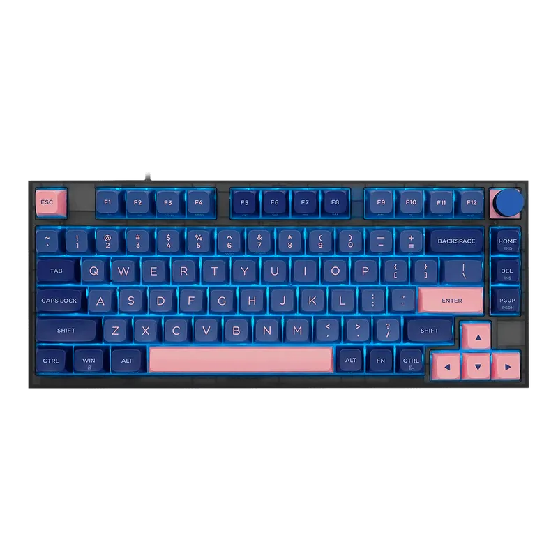 Teclado Gamer Mecânico Skyloong GK75 Blue Pink, Switch KTT Brown, 3 Modos, RGB, Hot Swap, 4000mAh