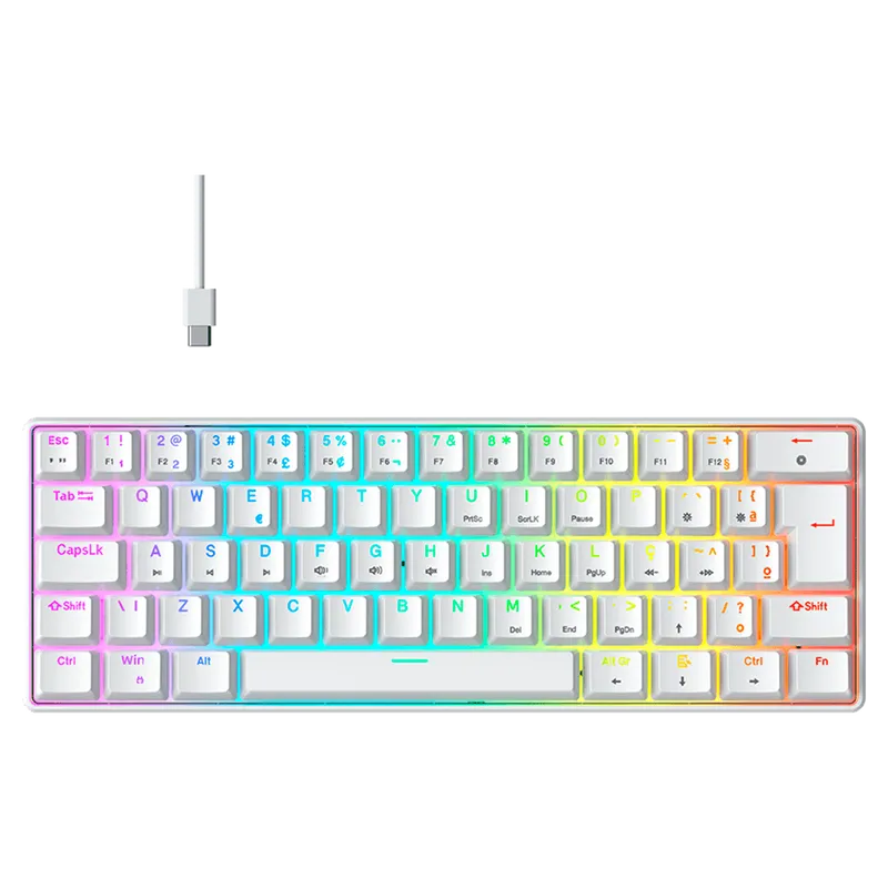 Teclado Gamer Mecanico Hyrax Thunder Hck61, Abnt2, Branco, Switch Vermelho - Hck61w-red-rgb