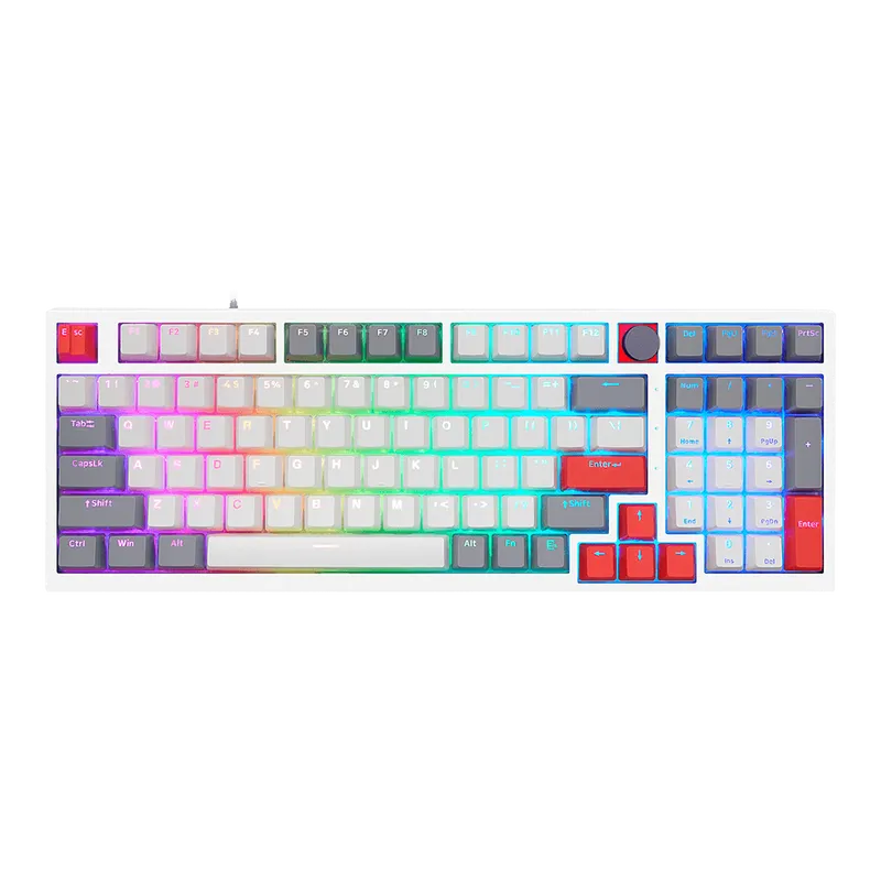 Teclado Gamer Mecânico Skyloong GK980 Grey White Red, Switch KTT Red, 3 Modos, RGB, Hot Swap, 4000mAh
