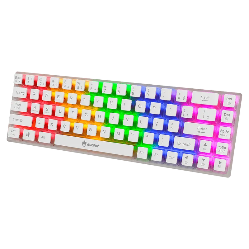 Teclado Gamer Mecânico Transparente Evolut EG217 Lumini 60% Switch Azul Com Fio