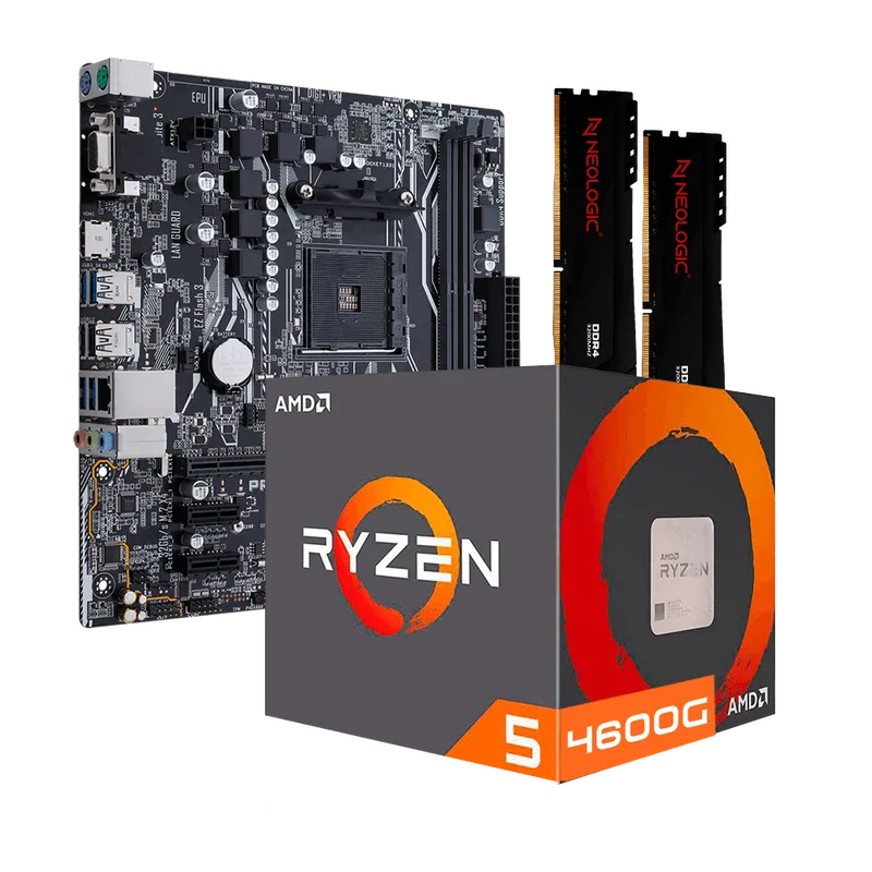 Kit Upgrade AMD Ryzen 5 4600G, Placa Mãe A320M Prime Asus, 16GB DDR4, Neologic - NLI84045