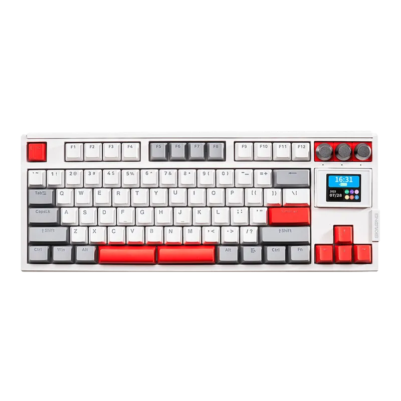 Teclado Gamer Mecânico Skyloong GK87 Pro Grey White Red, Switch KTT Red, 3 Modos, RGB, Hot Swap, 4000mAh, Branco