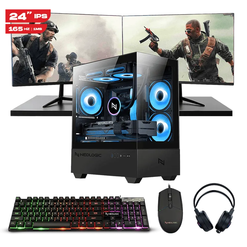 Pc Streamer Ryzen 5 5500, 16GB 3200Mhz, RTX 3050 6GB, A520M, SSD 480GB, 600W, 3 Fans, Monitor 24" 165Hz, Kit 4x1 – Neologic - NLI90407