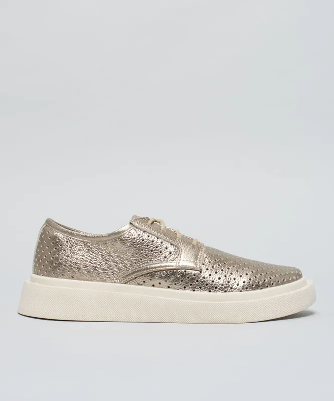 Tenis Bold Couro Perfuros - Prata Velho