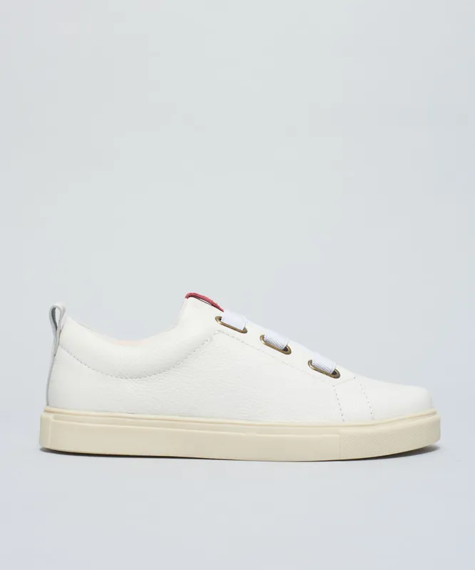 Tenis Couro Ilhoses Elastico - Branco