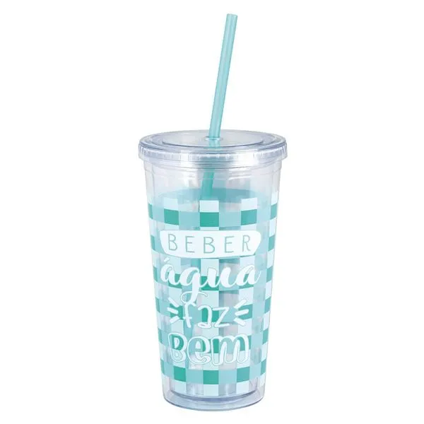 Copo com Canudo Drink 600ml - Turquesa