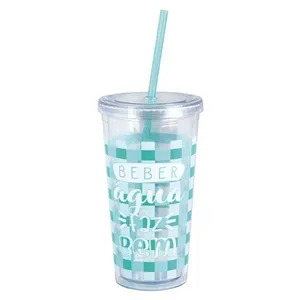 Copo com Canudo Drink 600ml - Turquesa