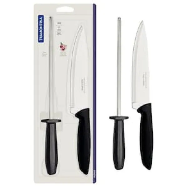 Conjunto Faca Chef e Chaira Tramontina Plenus Preto - 2 Peças
